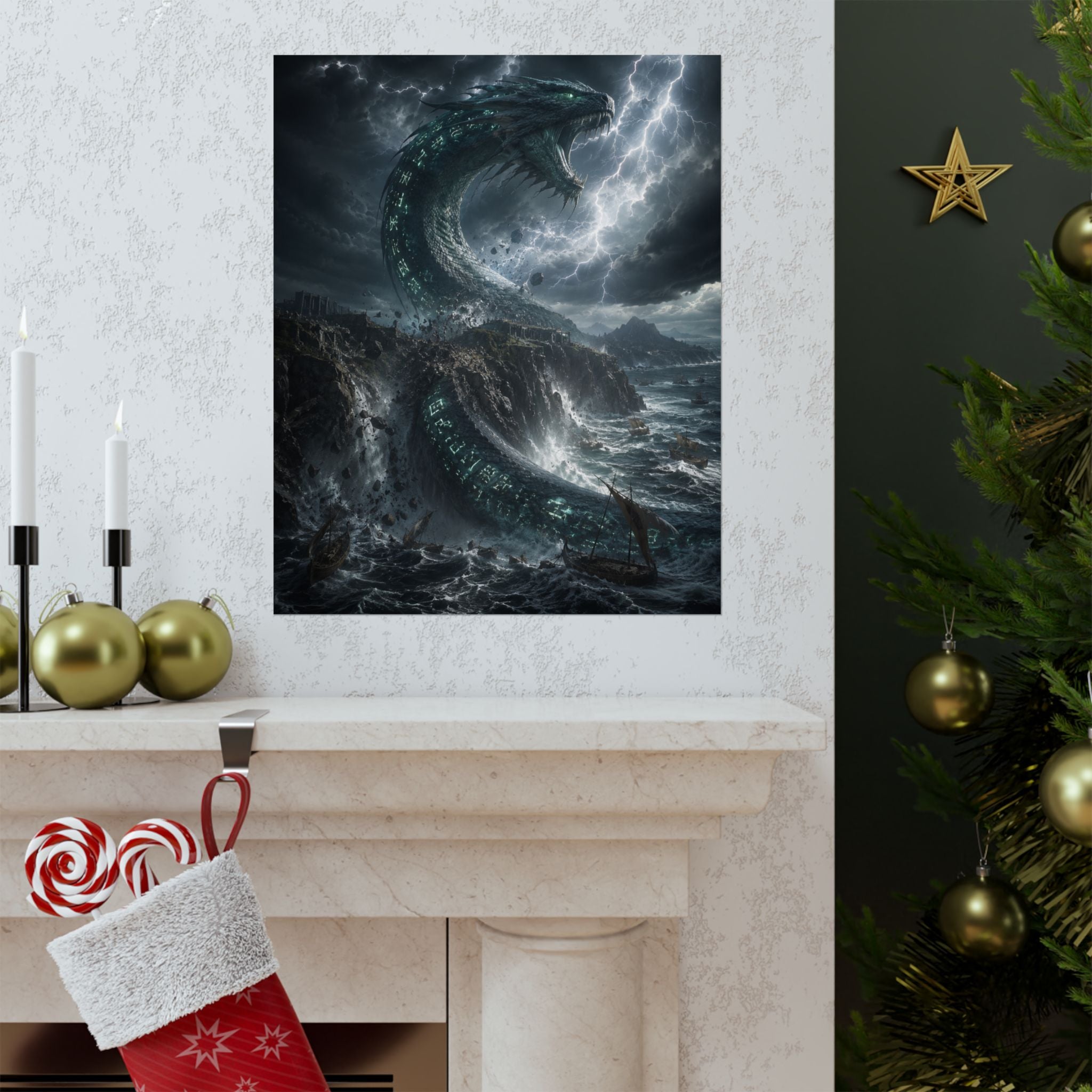 Kraken Sea Monster Matte Vertical Poster | Stormy Ocean Mythical Creature Art