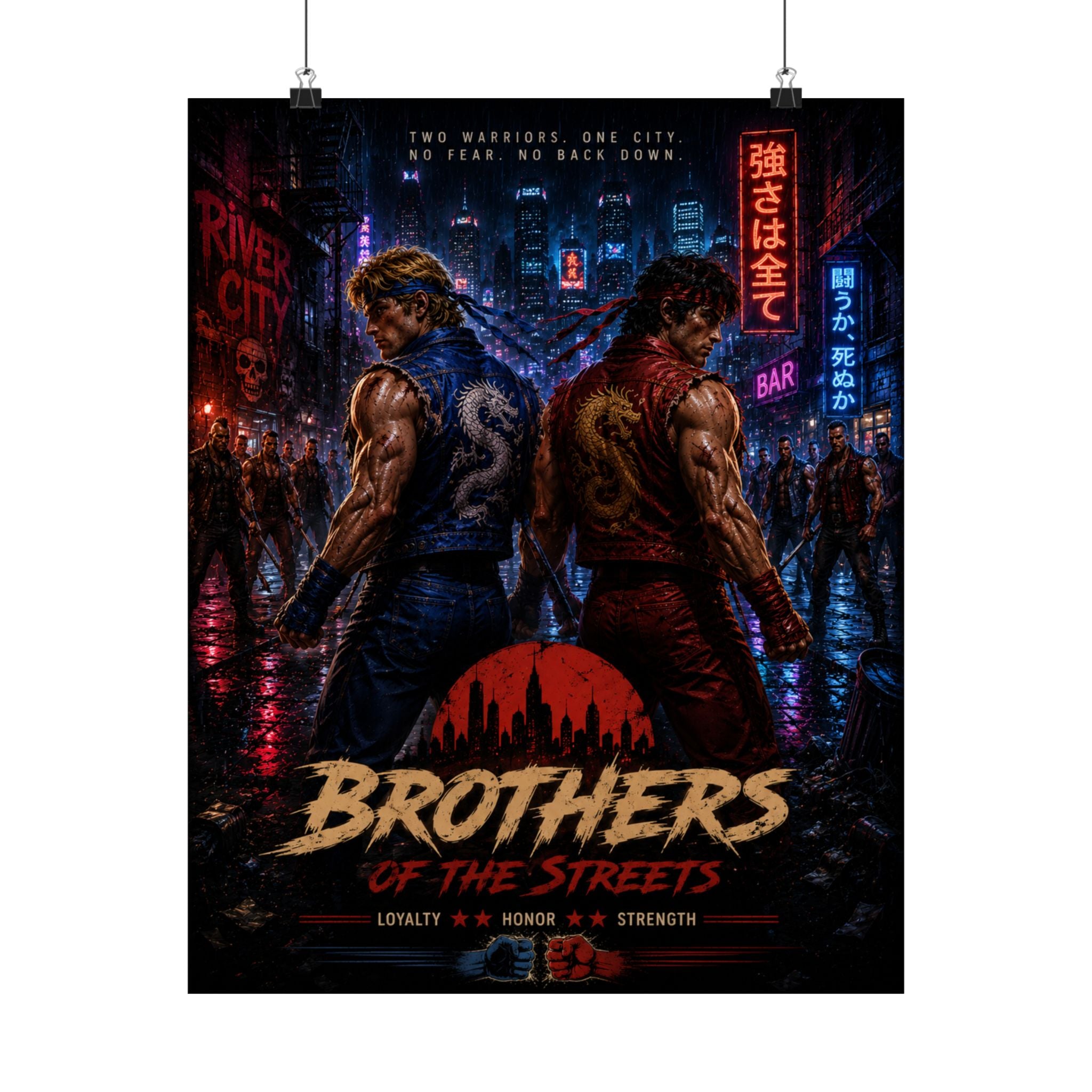 Brothers of the Streets Gaming Poster — Retro Game Neon Action Movie Art