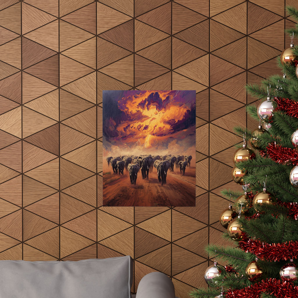 Elephant Sunset Vertical Art Prints, Wildlife Wall Decor, Nature Poster, Home Gallery Decoration, Gift for Animal Lovers, Art for Any Room