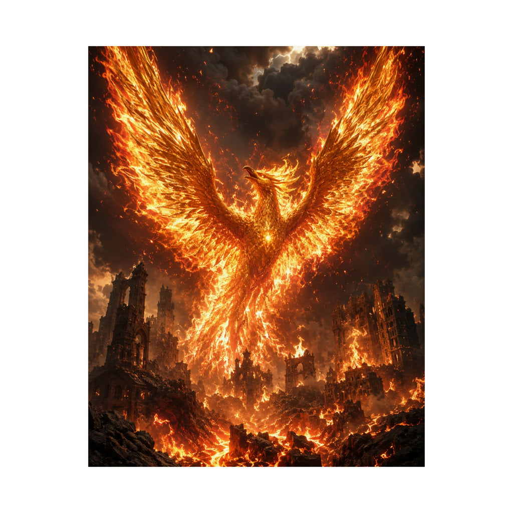 Fiery Phoenix Rising Matte Vertical Poster | Mythical Bird Wall Art