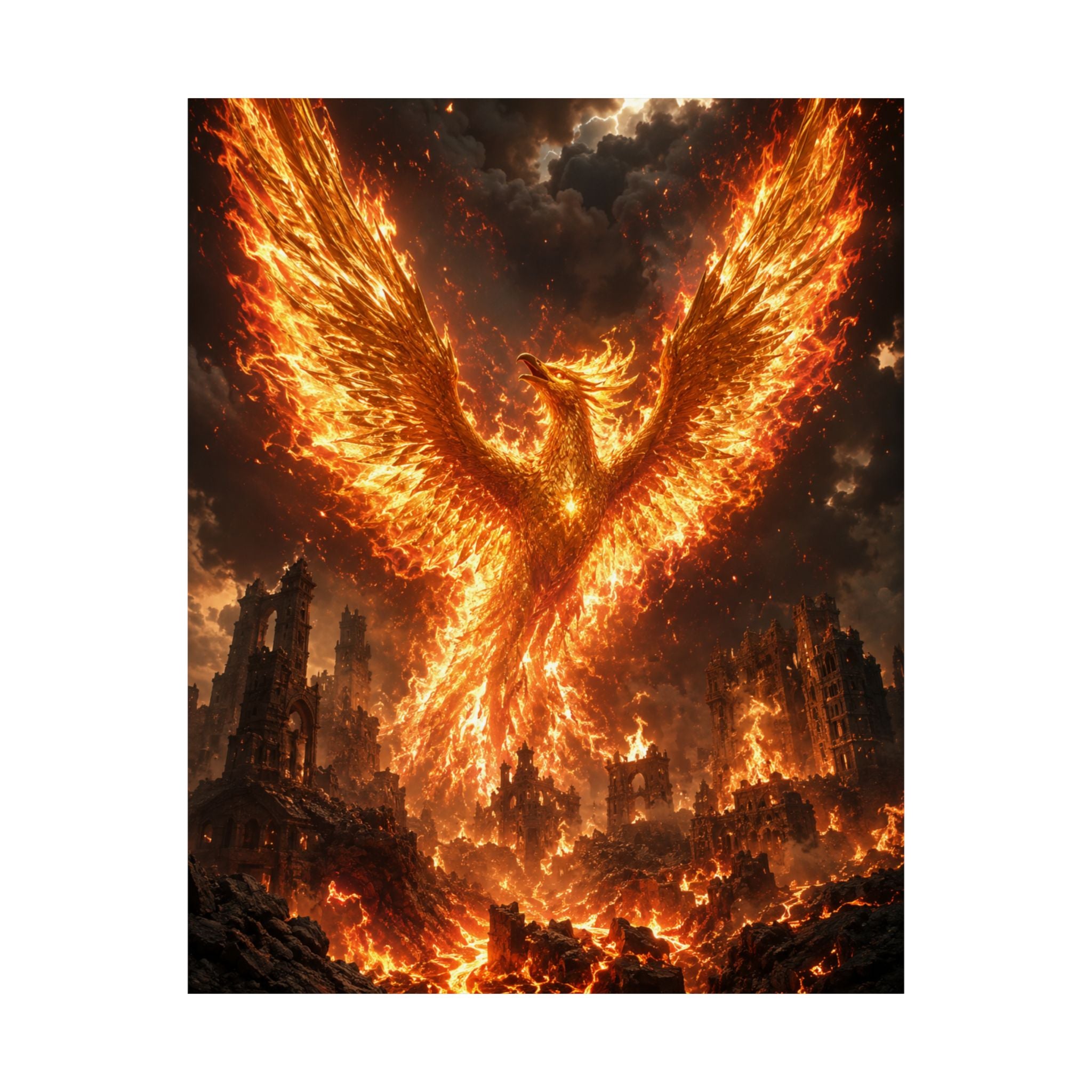 Fiery Phoenix Rising Matte Vertical Poster | Mythical Bird Wall Art