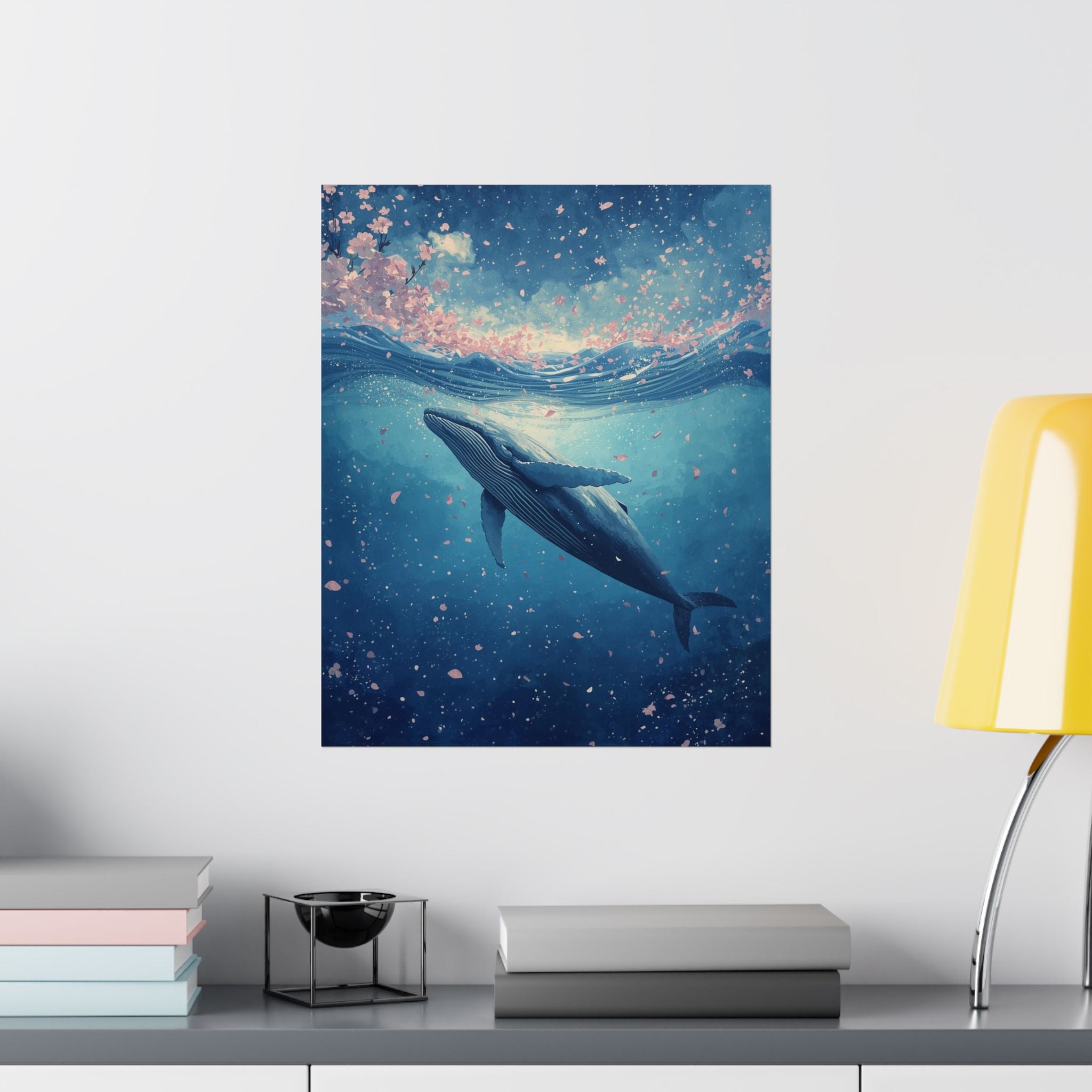 Whale Art Poster, Underwater Wall Décor, Ocean Lover Gift, Floral Nature Print, Home Decoration
