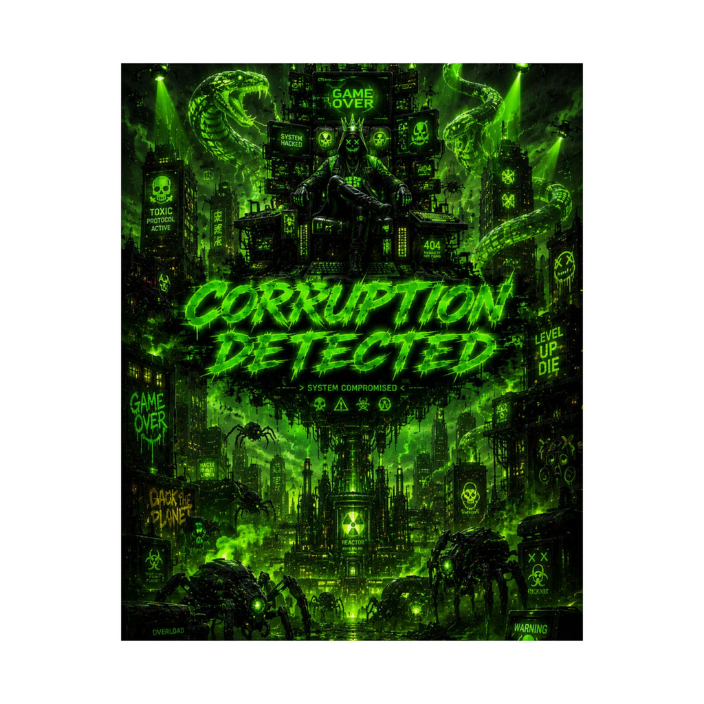 Corruption Detected Gaming Poster-  Neon Cyberpunk Inspired Gaming Art