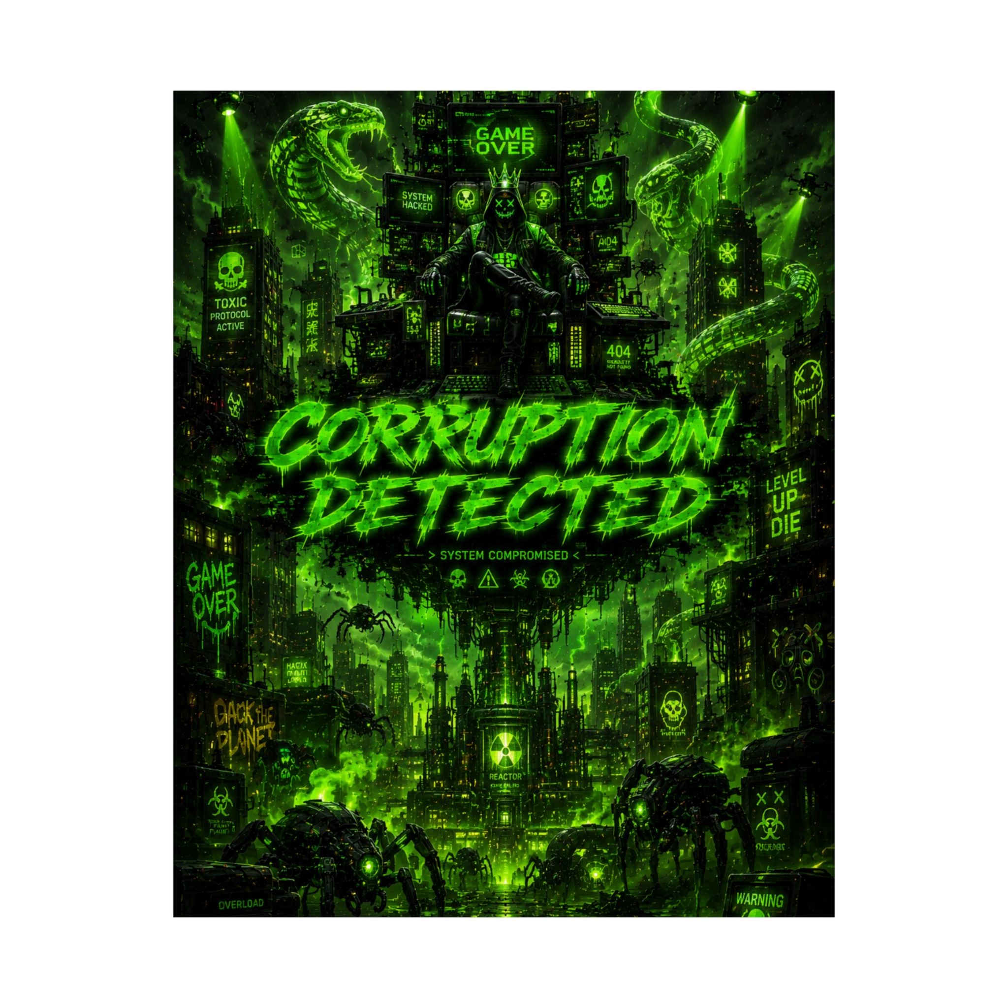 Corruption Detected Gaming Poster-  Neon Cyberpunk Inspired Gaming Art